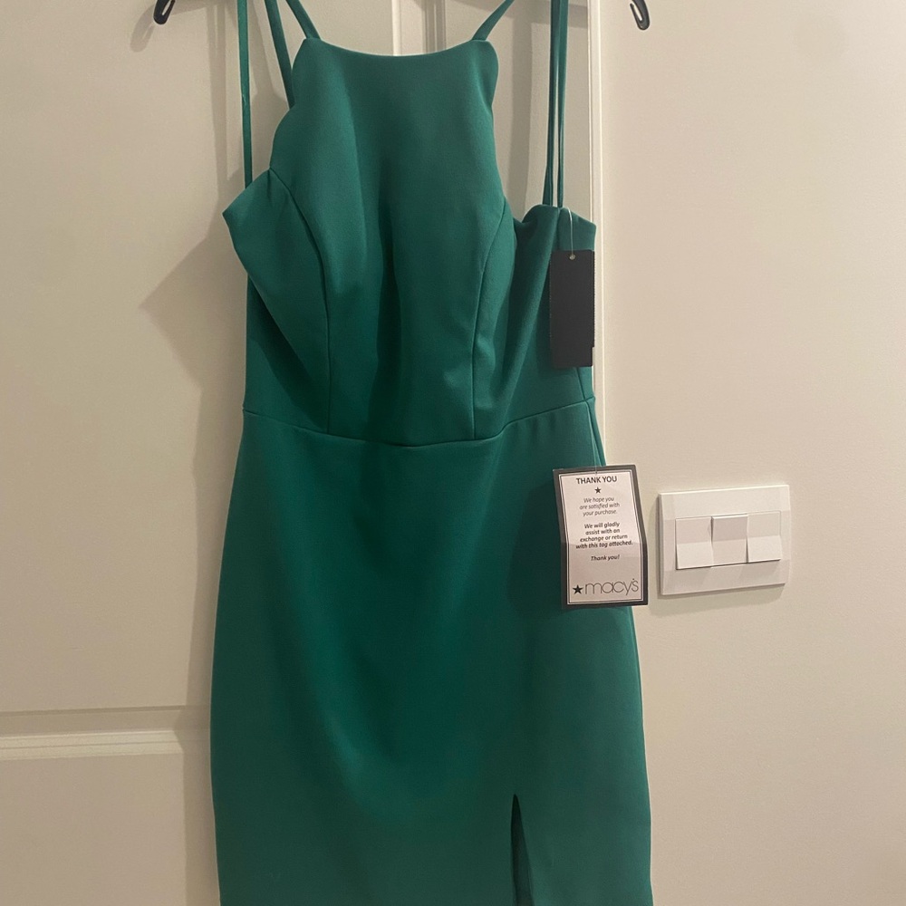 Macy's Green Sheath Halter Mini Dress for Cocktail